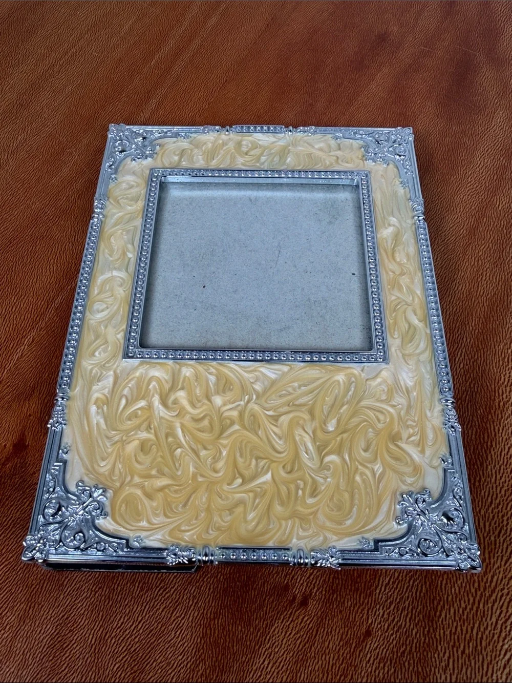 S. Sunflower Yellow Enameled Silver Detailing Photo Frame Victorian Cottagecore